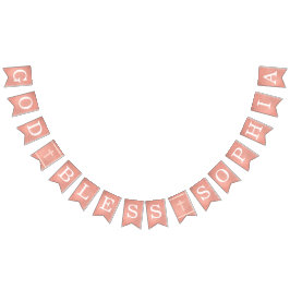 Bandeirinha Deus abençoe 6 Letras Rosa do Batismo Dourado Comu