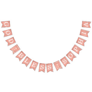 Bandeirinha Deus abençoe 6 Letras Rosa do Batismo Dourado Comu