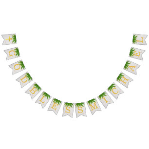 Bandeirinha Deus Abençoe 7 Letras Folhagem Samambaia Batismo C