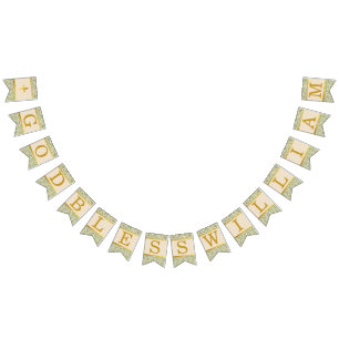 Bandeirinha Deus Abençoe 7 Letras Folhas Verdes Batismo Comunh