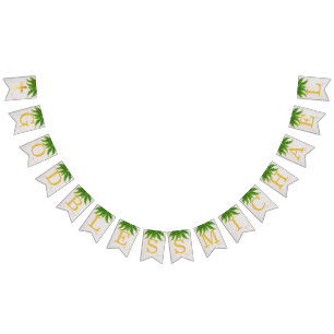 Bandeirinha Deus abençoe 7 Letras Foliage Fern Baptism Comunhã