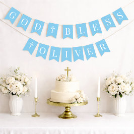 Bandeirinha Deus Abençoe Baby Blue 6 Letras Batismo Menino Com
