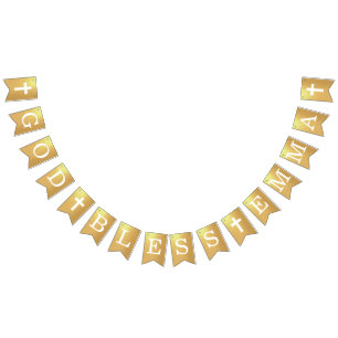 Bandeirinha Deus abençoe Dourado 4 Letras Nome Comunhão Baptis