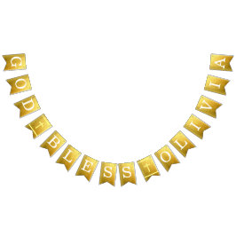 Bandeirinha Deus abençoe Dourado 6 Letras Nome Comunhão Baptis