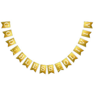 Bandeirinha Deus abençoe Dourado 6 Letras Nome Comunhão Baptis