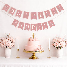 Bandeirinha Deus Abençoe Dusty Rose 6 Letras Batismo Comunhão