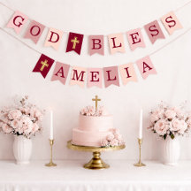 Deus Abençoe Menina de 6 Letras Rosa Batismo Confi