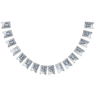 Bandeirinha Deus abençoe Prateado 6 Letras Nome Comunhão Bap