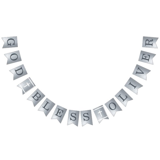 Bandeirinha Deus abençoe Prateado 6 Letras Nome Comunhão Bapti (Todos)