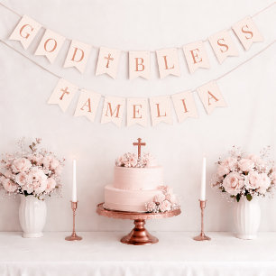 Bandeirinha Deus Abençoe Rosa Corado 6 Letras Batismo & Comunh