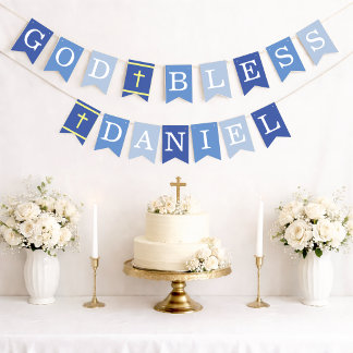 Bandeirinha Deus Azul Abençoe Nome de 6 Letras Batismo Primeir