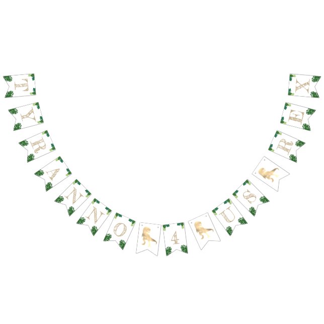 Bandeirinha Dinossauro 4ª Festa de Aniversário Dourada Tyranno (Todos)