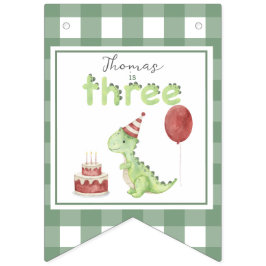 Bandeirinha Dinossauro Aquarela 3 Três rex aniversário