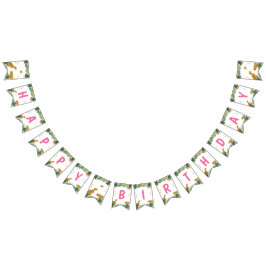 Bandeirinha Dinossauro Feliz Aniversário Rapariga Rosa e Dino 