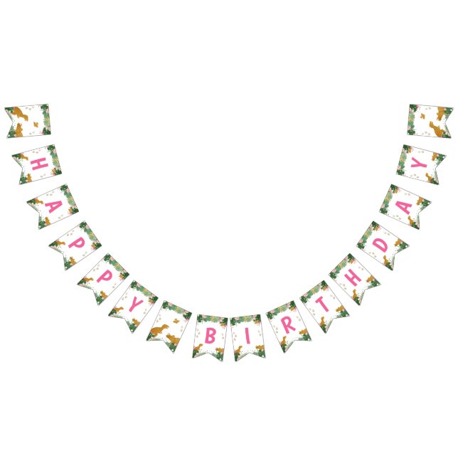 Bandeirinha Dinossauro Feliz Aniversário Rapariga Rosa e Dino  (Todos)