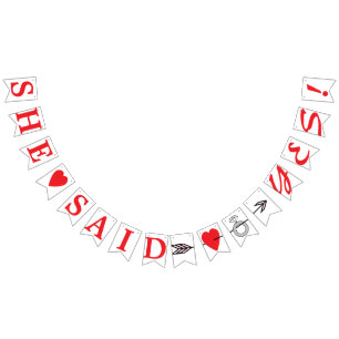 Bandeirinha DISSE SIM, texto vermelho - anel de diamante,