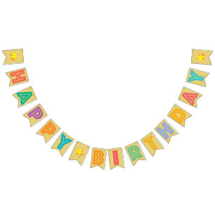 BANDEIRINHA ☆ DO FELIZ ANIVERSARIO COLORIDO NA COR DO OURO