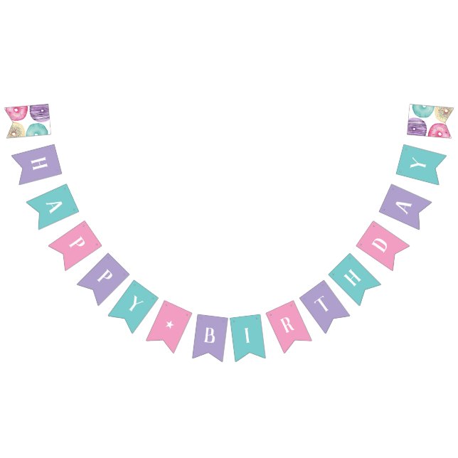 Bandeirinha Doce Rosquinha de Aquarela Feliz Aniversário (Todos)