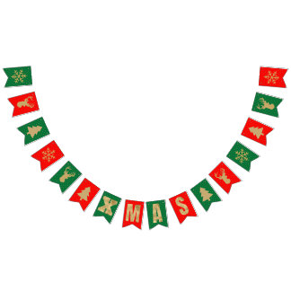 Bandeirinha Dourado Natal Verde Vermelho