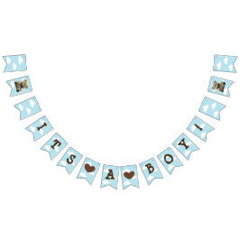 Bandeirinha É um menino Chá de fraldas de Urso Azul-Nuvens