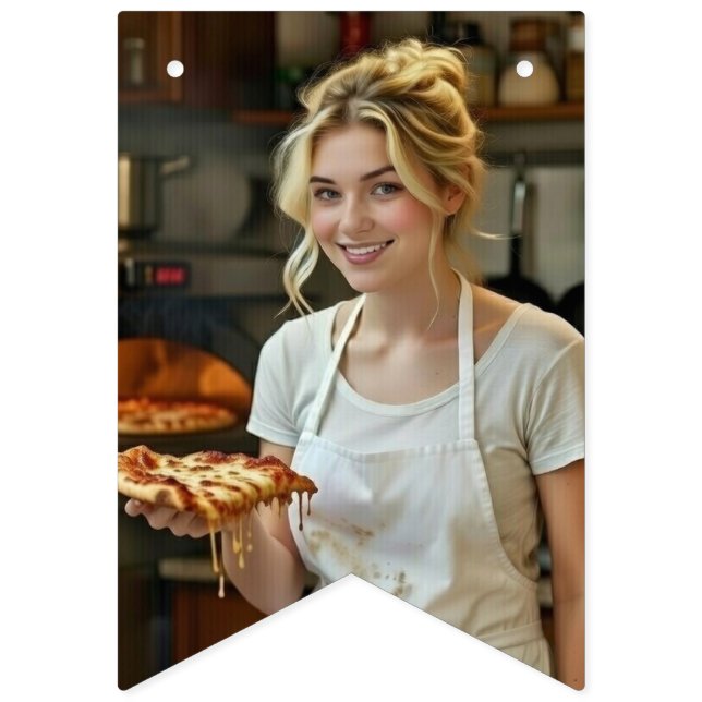 Bandeirinha Eating Pizza Photo Personalize Customize (Primeira Bandeira)