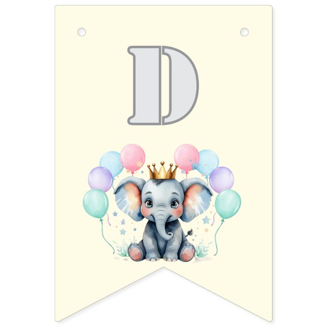 Bandeirinha Editable Happy Birthday Banner with Cute Elephant (Décima primeira bandeira)