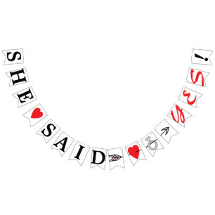 Bandeirinha ELA DISSE SIM, Coração Vermelho, Anel Diamante E S