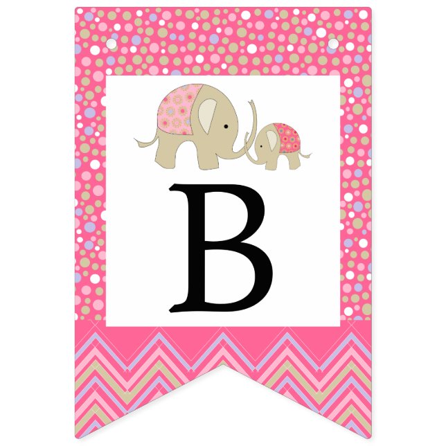Bandeirinha Elefante Boêmiano Rosa e Chá de fraldas Chevron (Terceira bandeira)