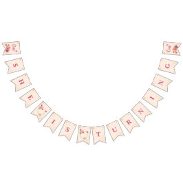 Bandeirinha Elegante Rosa Floral Aquarela Um 1º Aniversário