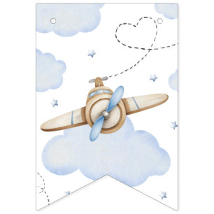 Bandeirinha Estandarte de Aniversário Avião Aquarela O Tempo V