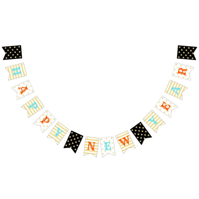 Bandeirinha Estrelas Douradas Faux Felizes anos novos Dividem  (Todos)