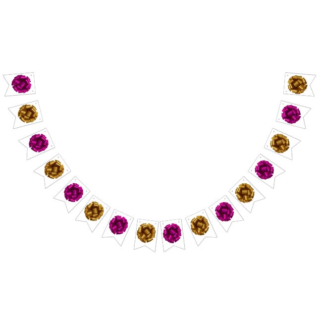 Bandeirinha Faixa de festa com laço rosa e dourado (Todos)