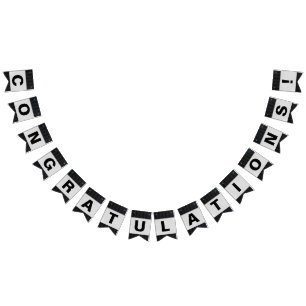 Bandeirinha faixa preta com parabéns prateados