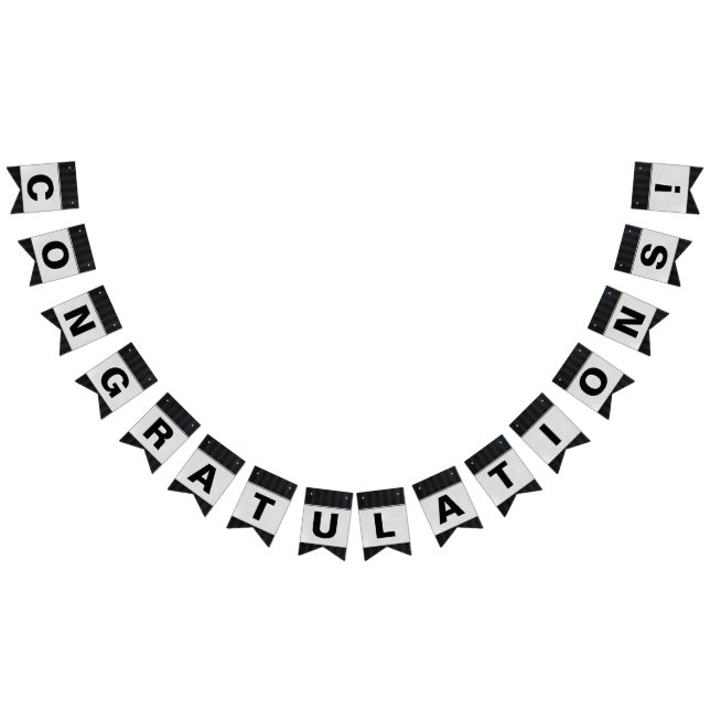 Bandeirinha faixa preta com parabéns prateados (Todos)