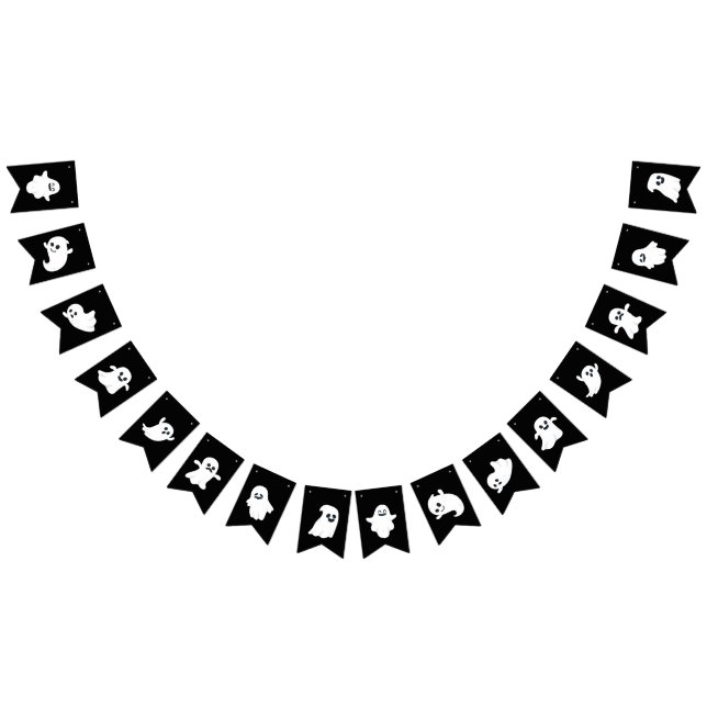 Bandeirinha Fantasma Feliz de Halloween Preto e Branco (Todos)