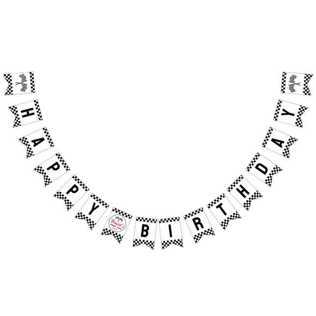Bandeirinha Fast One Black White Race Car Flags Happy Birthday (Todos)