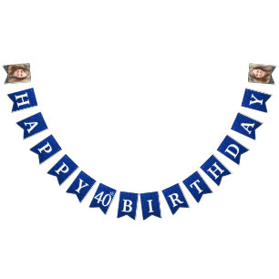 Bandeirinha Feliz 40º Aniversário Foto Brilho Azul