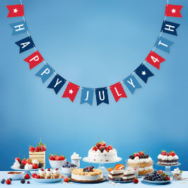 Bandeirinha Feliz 4 de Julho Carta Azul Vermelho Branco