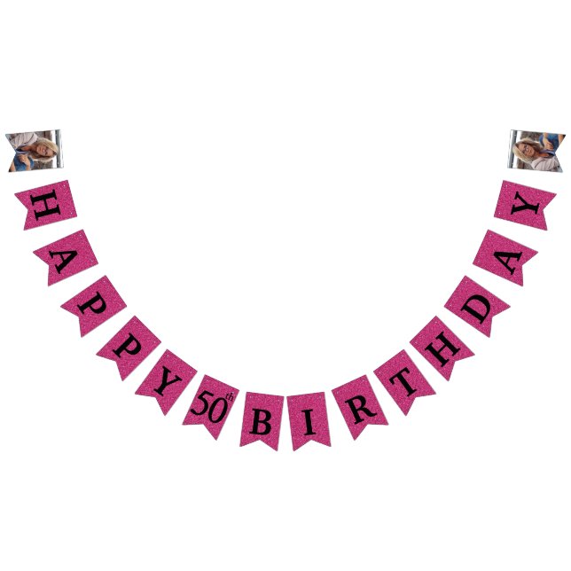 Bandeirinha Feliz 50º aniversário Foto rosa-quente (Todos)
