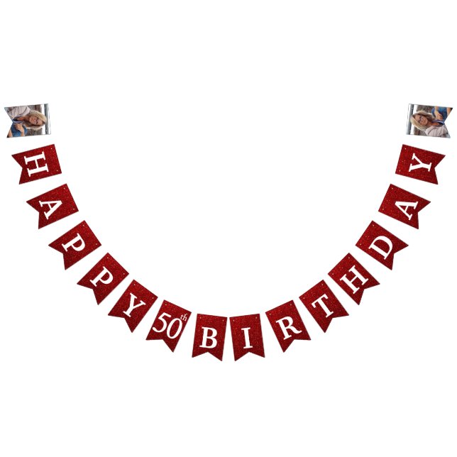 Bandeirinha Feliz 50º aniversário Foto vermelha-reluzente (Todos)