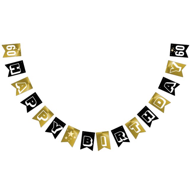 Bandeirinha Feliz 60º Aniversário do Preto e Dourado (Todos)