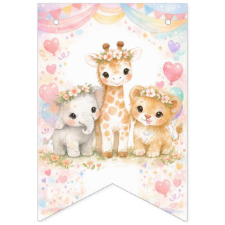 Bandeirinha Feliz Aniversário Animais da Savana Menina Rosa Ob