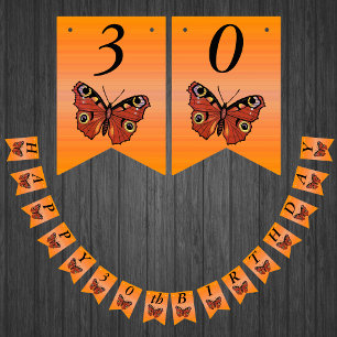 Bandeirinha Feliz Aniversário Bonito Borboleta Laranja