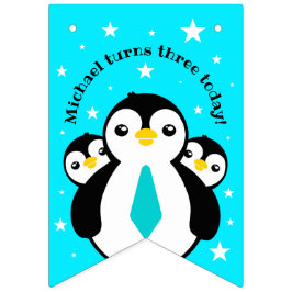 Bandeirinha Feliz Aniversário Bonito Pinguins Pescoços Azuis