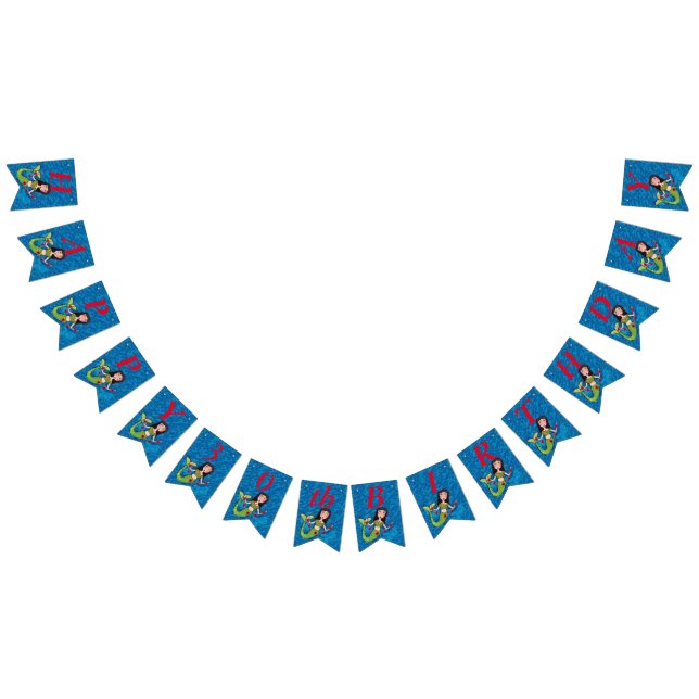 Bandeirinha Feliz Aniversário Bonito Sereia Corda de Corações  (Todos)