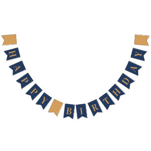 Bandeirinha Feliz Aniversário Chic Dourado Marinho