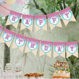 Bandeirinha Feliz Aniversário com Drip de Beisebol
