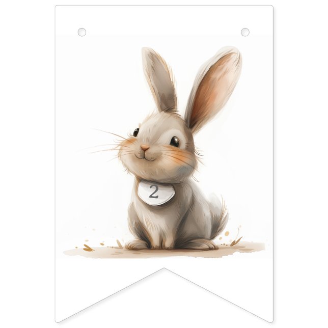 Bandeirinha Feliz Aniversário Crianças Coelhinhas (Primeira Bandeira)