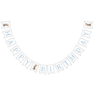 Bandeirinha Feliz Aniversário Crianças Coelhinhas Azul