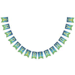 Bandeirinha Feliz aniversário da Alienígena de OVNI Verde